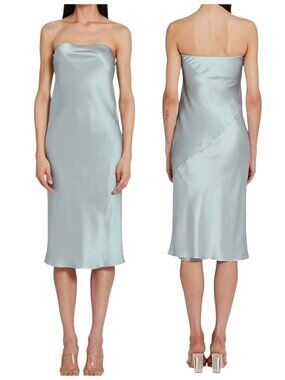 Amanda Uprichard Shiran Silk Strapless Midi Dress Sea Salt L NWT